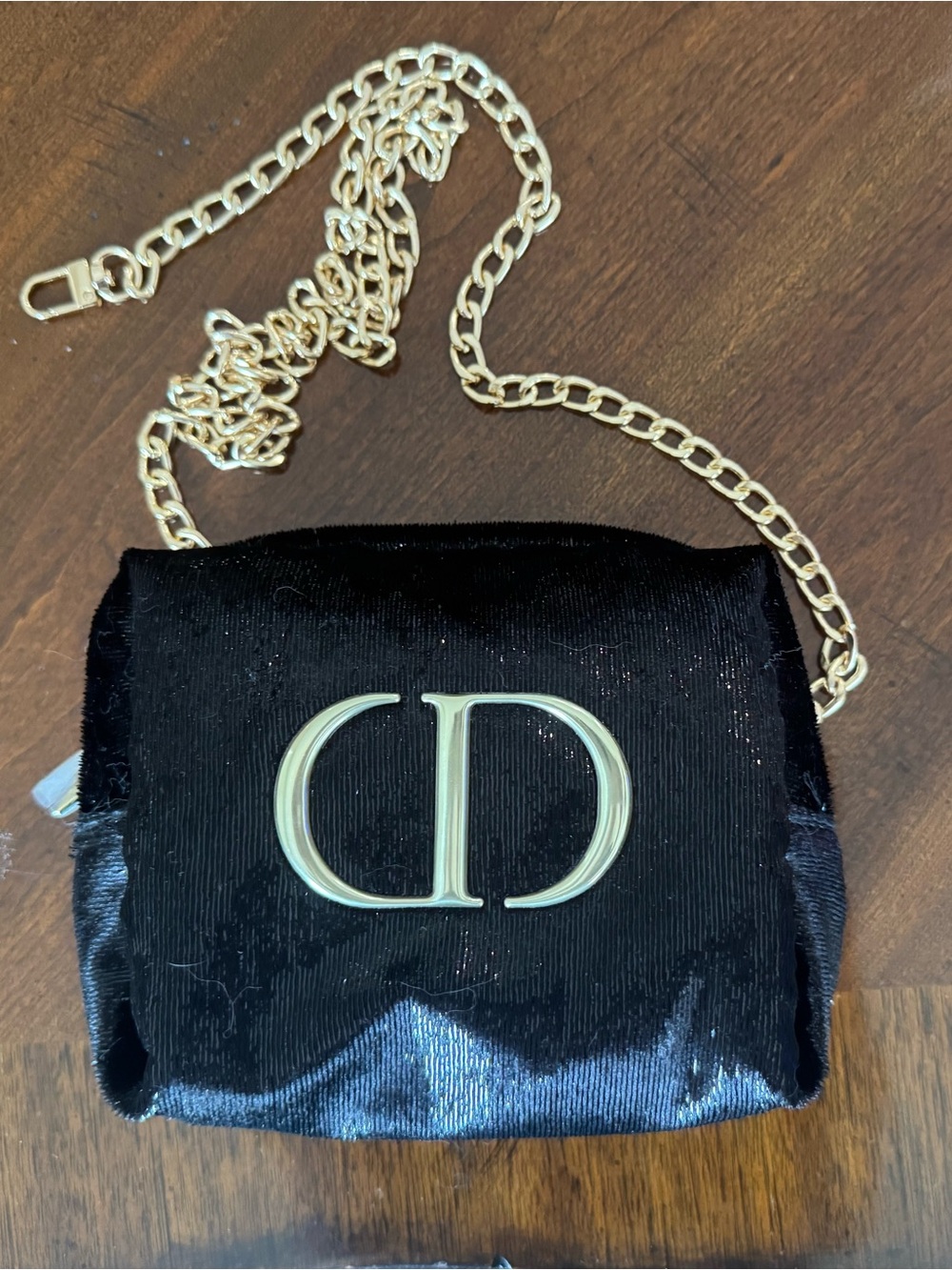 Dior Black Velvet Mini Shoulder Bag with Gold CD Emblem